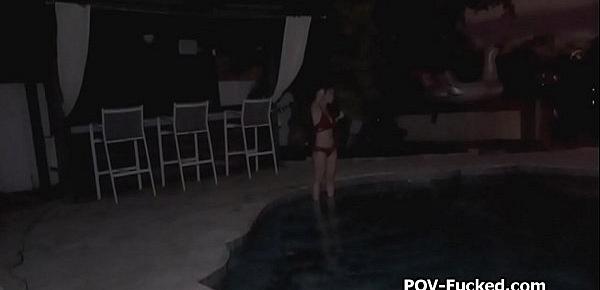  Big tit Asian teen blows my by the pool at night